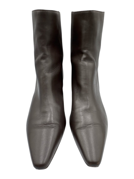 J Crew Shoe Size 10.5 Brown Leather Pointed Toe Back Zip Kitten Heel Booties Brown / 10.5