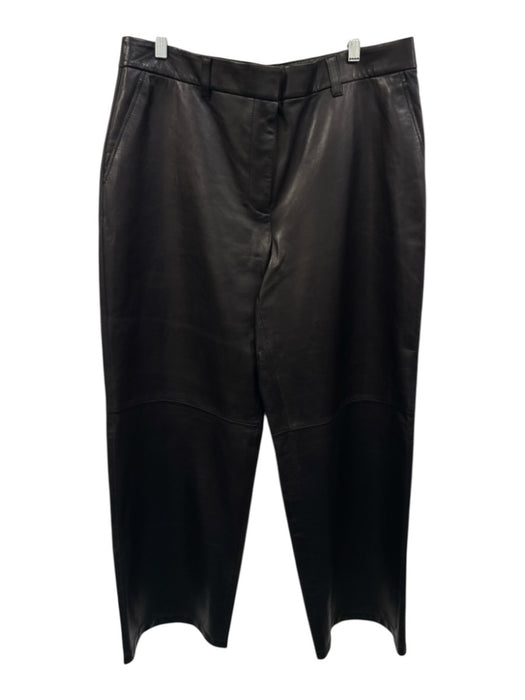 Lafayette 148 Size 14 Black Lambskin Leather High Rise Wide Leg Zip & Hook Pants Black / 14