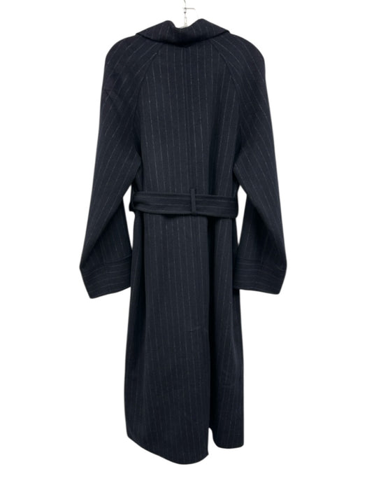 COS Size S Navy Blue Wool Blend Pin Stripe Belted One Button Longline Coat Navy Blue / S