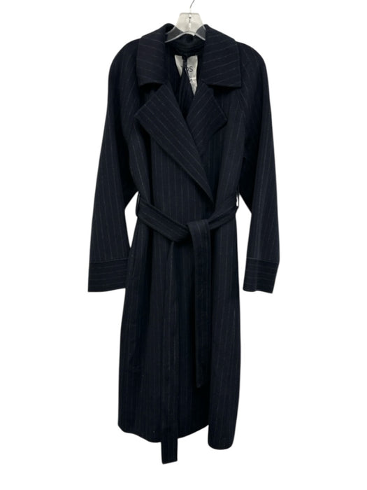 COS Size S Navy Blue Wool Blend Pin Stripe Belted One Button Longline Coat Navy Blue / S