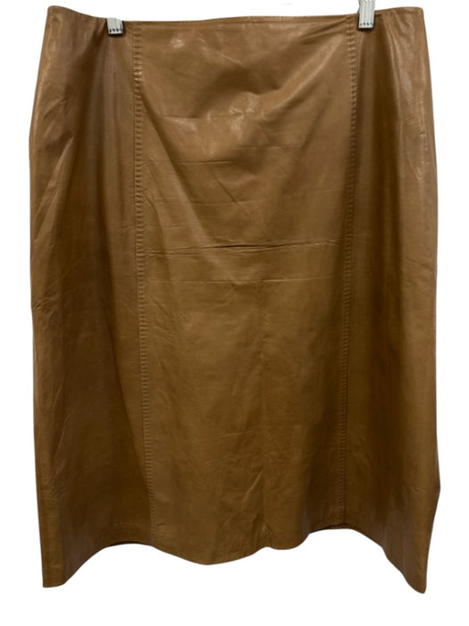 St John Size 16 Tan Brown Leather Stitch Detail Back Zip Below Knee Skirt Tan Brown / 16
