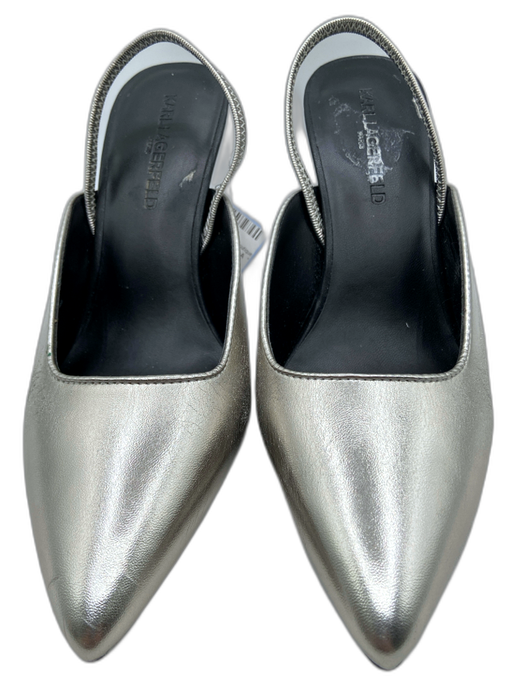 Karl Lagerfeld Shoe Size 7.5 Silver Synthetic Leather Pointed Toe Stiletto Pumps Silver / 7.5