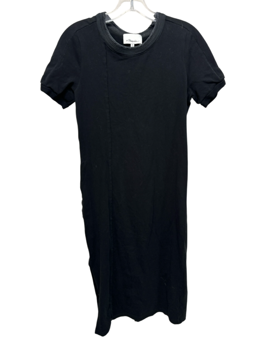 3.1 Phillip Lim Size S Black Cotton Side Button Short Sleeve Seam Detail Dress Black / S