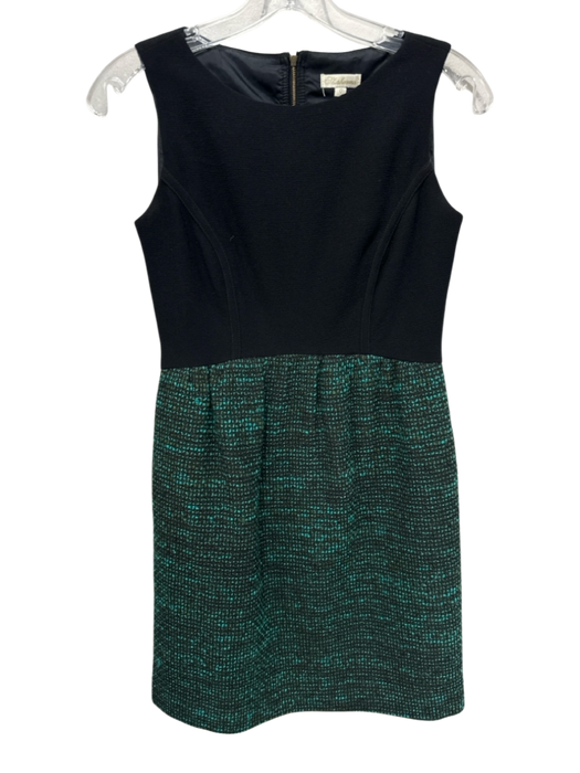 Shoshanna Size 0 Black & Green Polyester Blend Sleeveless Tweed Back Zip Dress Black & Green / 0