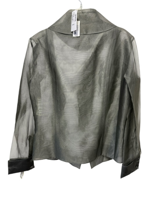 Pauw Size 3 Gray Green Silk Long Sleeve Button Front Sheer Collar Top Gray Green / 3