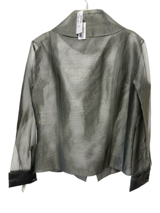 Pauw Size 3 Gray Green Silk Long Sleeve Button Front Sheer Collar Top Gray Green / 3
