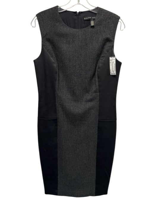 Ralph Lauren Size 10 Gray & Black Wool & leather Sleeveless Fabic Block Dress Gray & Black / 10