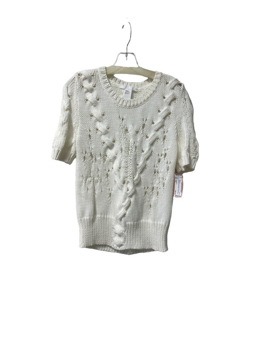 Les Copains Size S/M White Cable Knit Open Knit Short Sleeve Top Sweater White / S/M