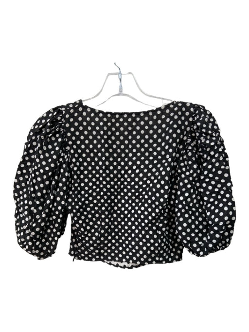 Free People Size 2 Black & White Polyester Polka Dots Crop Puff 1/2 Sleeve Top Black & White / 2