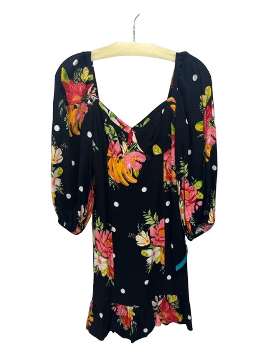 Farm Rio Size XS Black & Multi Rayon Blend Flamingo Polka Dot Long Sleeve Dress Black & Multi / XS