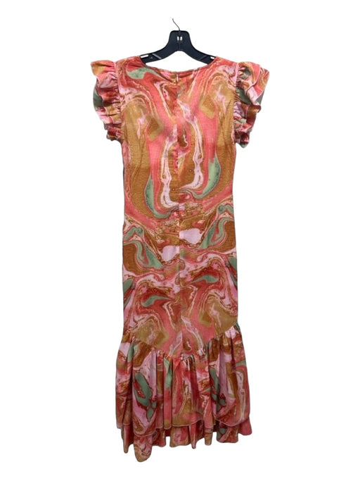 Never Fully Dressed Size 2 Orange & Multi Polyester Ruffle Sleeves marbled Dress Orange & Multi / 2