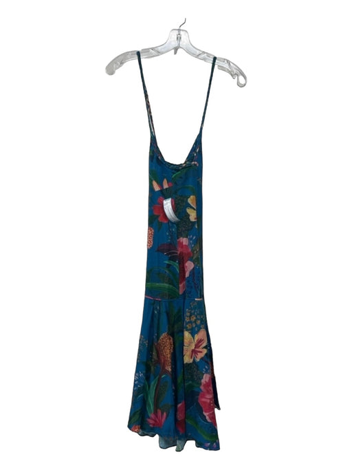 Farm Rio Size XS Blue & Multi Viscose Floral Tulip Front Braided Strap Dress Blue & Multi / XS