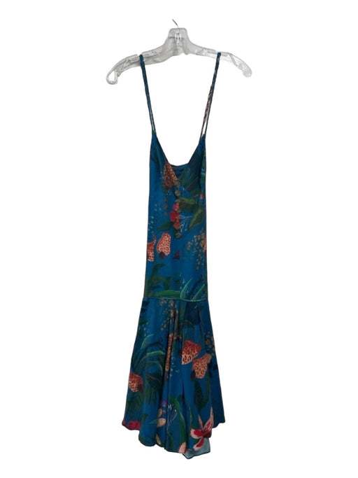 Farm Rio Size XS Blue & Multi Viscose Floral Tulip Front Braided Strap Dress Blue & Multi / XS