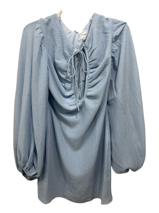 SABO Size S Light Blue Polyester V Neck Puff Long Sleeve Mini Back Zip Dress Light Blue / S