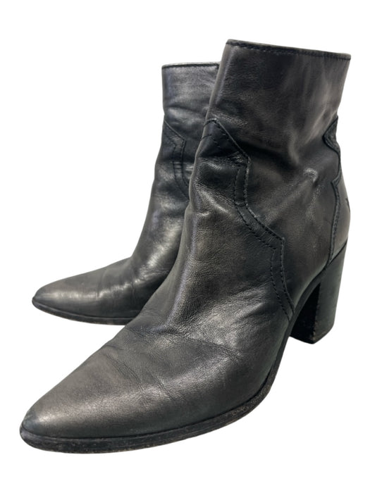 Frye Shoe Size 7.5 Dark Gray Leather Ankle Stacked Heel Pointed Toe Booties Dark Gray / 7.5