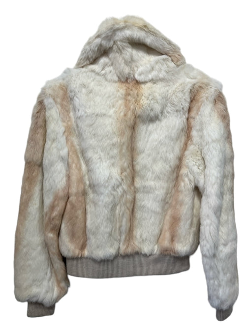 Dino Ricco Size Small Cream & Tan Rabbit Fur Long Sleeve Ombre Zip Front Jacket Cream & Tan / Small