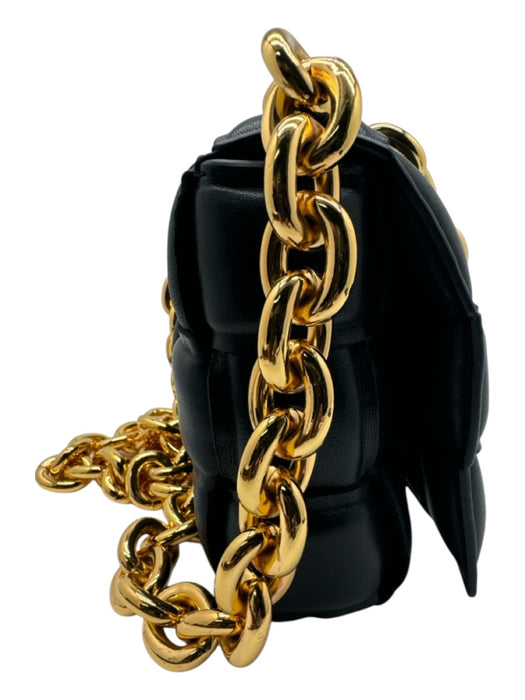 Bottega Veneta Black & Gold Leather Woven Chain Strap Crossbody Bag Black & Gold / S