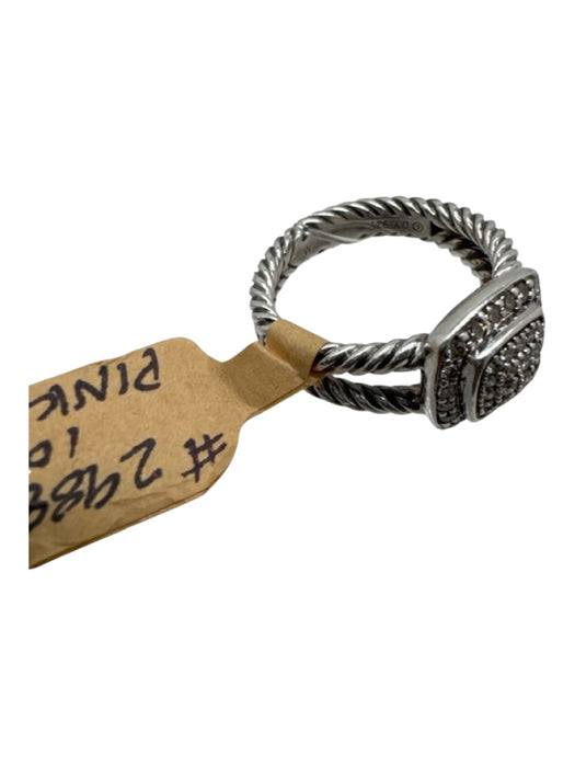 David Yurman Silver 925 Silver Double Band Rope Pave Diamonds Ring Silver