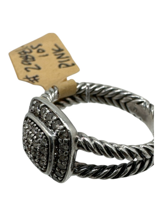 David Yurman Silver 925 Silver Double Band Rope Pave Diamonds Ring Silver
