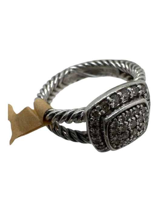 David Yurman Silver 925 Silver Double Band Rope Pave Diamonds Ring Silver