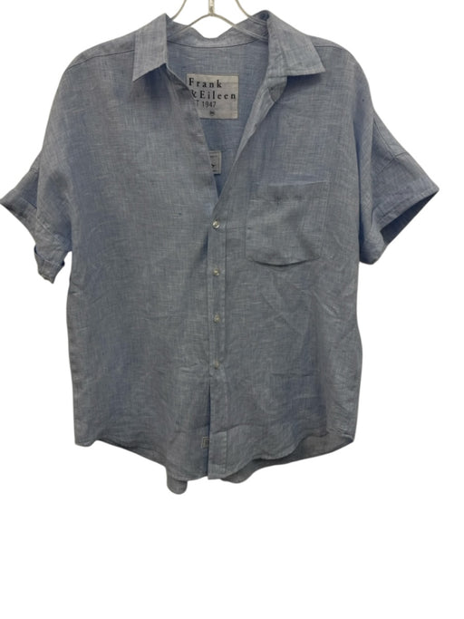 Frank & Eileen Size XS Light Blue Linen Button Down Cuffed short sleeve Top Light Blue / XS