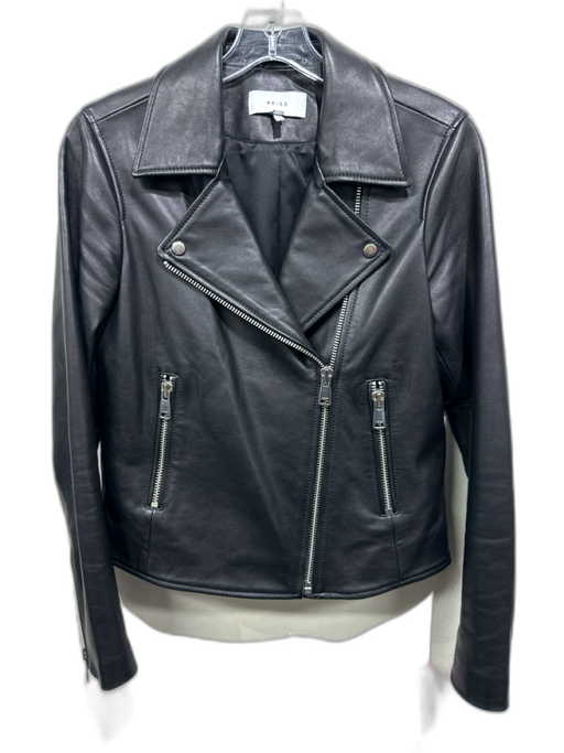 Reiss Size 6 Black Sheep Leather Full ZIp Biker Jacket Black / 6