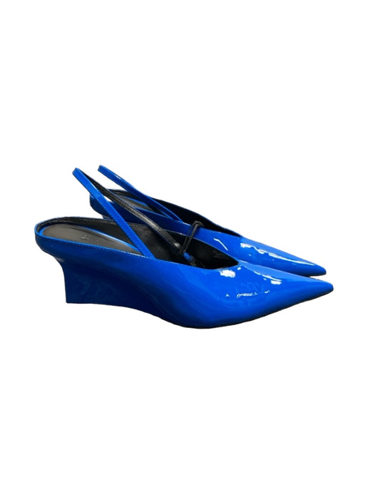 Zara Shoe Size 40 Electric Blue Patent Leather Pointed Toe Wedge Slingback Shoes Electric Blue / 40