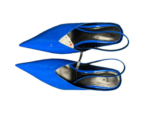 Zara Shoe Size 40 Electric Blue Patent Leather Pointed Toe Wedge Slingback Shoes Electric Blue / 40