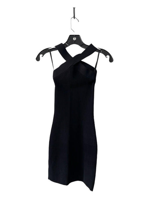 Babaton Size 2XS Black Nylon Blend Ribbed Knit High Neck Mini Sleeveless Dress Black / 2XS