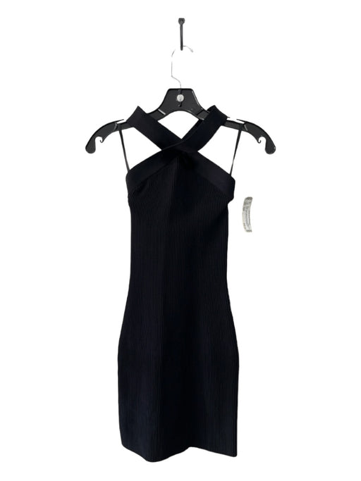 Babaton Size 2XS Black Nylon Blend Ribbed Knit High Neck Mini Sleeveless Dress Black / 2XS