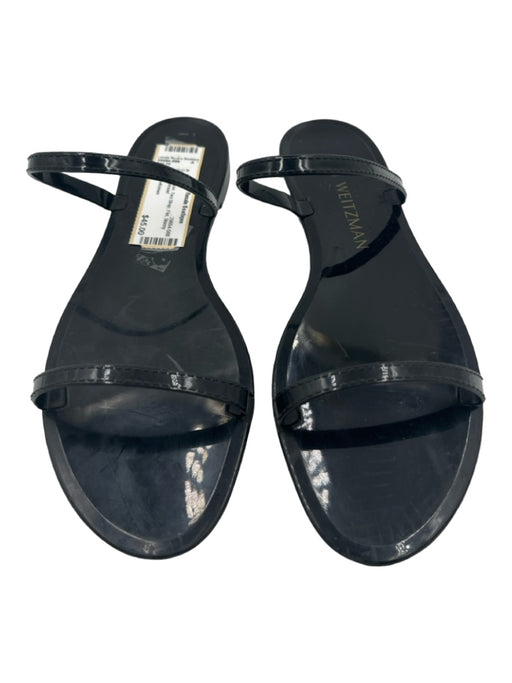 Stuart Weitzman Shoe Size 9 Black Rubber Two Strap Flat Skinny Strap Sandals Black / 9