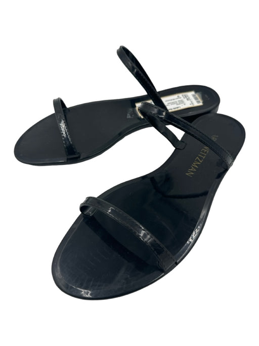 Stuart Weitzman Shoe Size 9 Black Rubber Two Strap Flat Skinny Strap Sandals Black / 9
