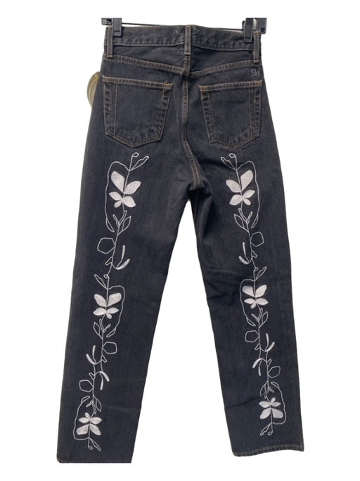 Still Here Size 25 Black Wash Cotton High Waist Button Fly Floral Graphic Jeans Black Wash / 25