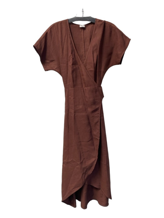 Wilfred Size XS Brown Lyocell blend Wrap Short Sleeve Midi Clasp Dress Brown / XS