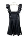 Alice & Olivia Size S Black Faux Leather short Ruffle Sleeve Detail Zipper Dress Black / S