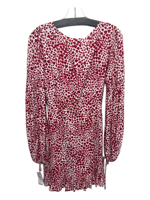 Rue Stiic Size Small White & Red Rayon Blend Long Sleeve Hearts V Neck Dress White & Red / Small