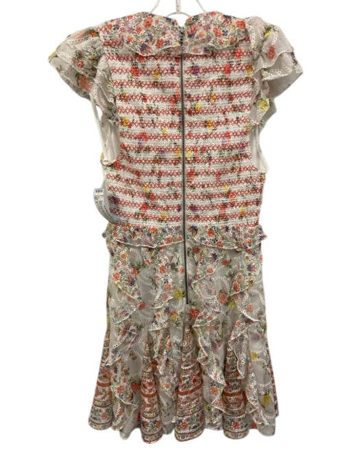 Alice & Olivia Size 2 White & Multi Polyester Flutter Cap sleeve Floral Dress White & Multi / 2