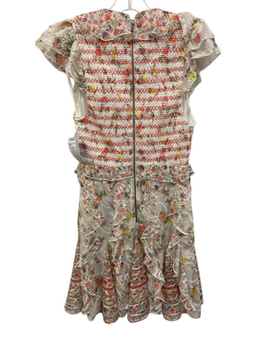 Alice & Olivia Size 2 White & Multi Polyester Flutter Cap sleeve Floral Dress White & Multi / 2