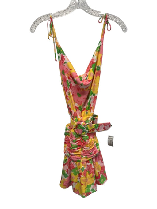 For Love & Lemons Size S Pink, Yellow, Green Polyester Spaghetti Strap Dress Pink, Yellow, Green / S