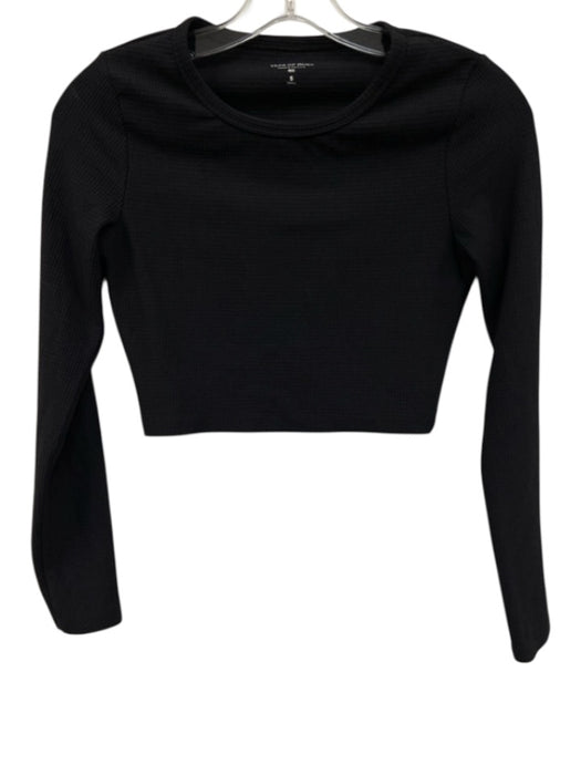 Year Of Ours Size Small Black Nylon Blend Long Sleeve Grid Scoop Neck Top Black / Small
