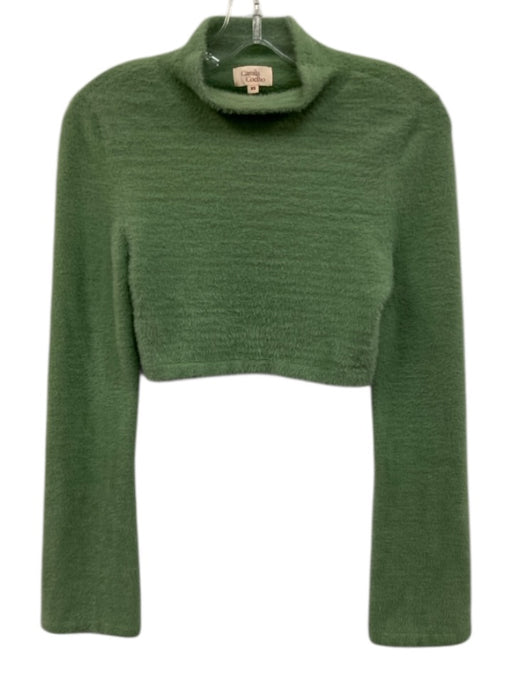 Camila Coelho Size XS Pastel Green Long Sleeve Fuzzy Open Back Cropped Top Pastel Green / XS