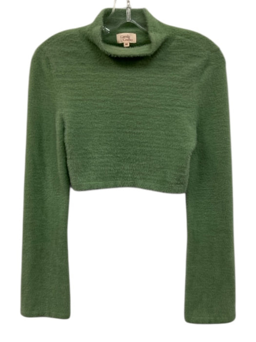 Camila Coelho Size XS Pastel Green Long Sleeve Fuzzy Open Back Cropped Top Pastel Green / XS