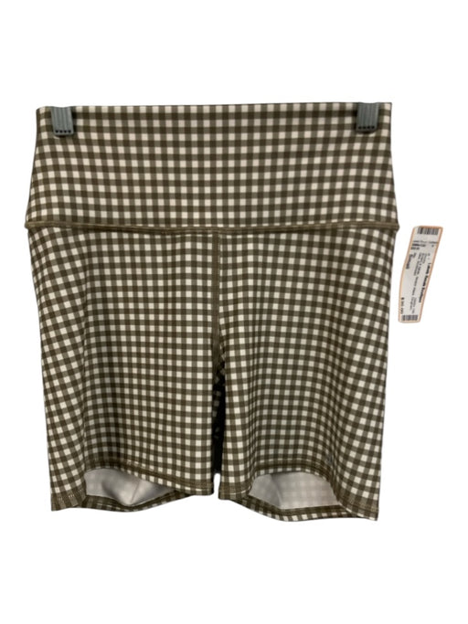 Alo Size Small Brown & White Stretch Waist Gingham bike Shorts Brown & White / Small
