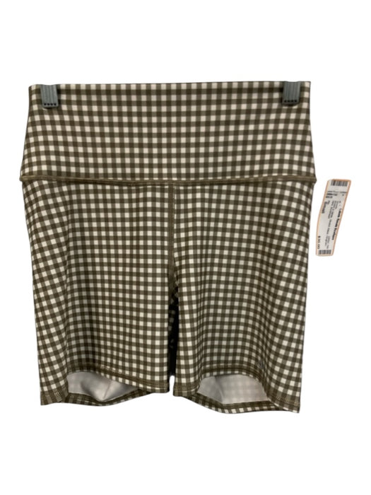 Alo Size Small Brown & White Stretch Waist Gingham bike Shorts Brown & White / Small