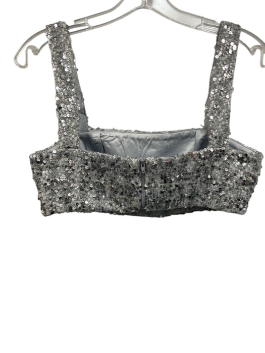 Amanda Uprichard Size S/M Silver Polyester Sleeveless Sequin Cropped Skirt Set Silver / S/M