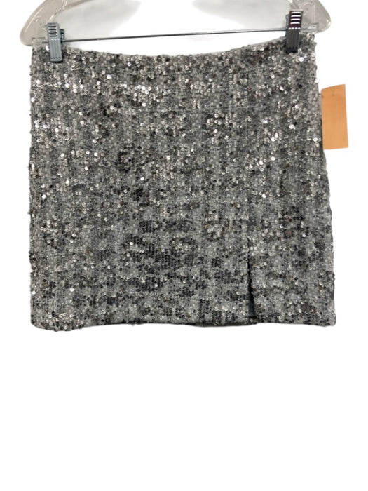 Amanda Uprichard Size S/M Silver Polyester Sleeveless Sequin Cropped Skirt Set Silver / S/M