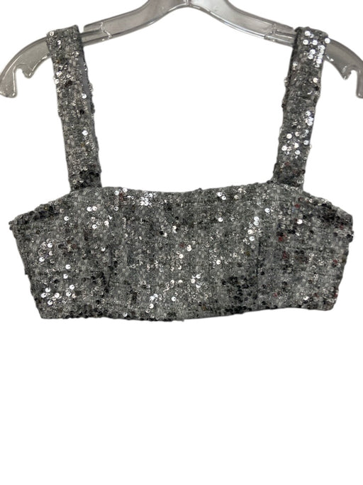 Amanda Uprichard Size S/M Silver Polyester Sleeveless Sequin Cropped Skirt Set Silver / S/M