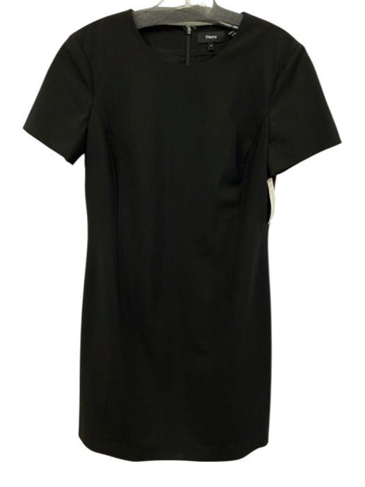 Theory Size 4 Black Wool Blend Short Sleeve Back Zip Mini Dress Black / 4