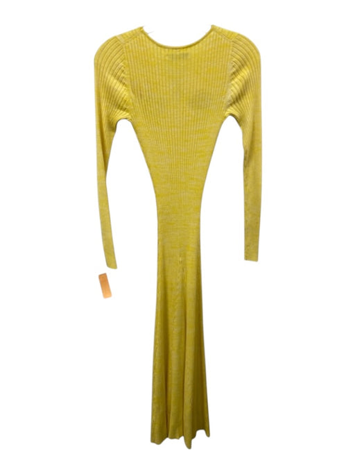 Anna Quan Size 4 Yellow & White Cotton Long Sleeve Heathered Rib Knit Midi Dress Yellow & White / 4