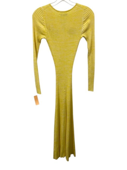 Anna Quan Size 4 Yellow & White Cotton Long Sleeve Heathered Rib Knit Midi Dress Yellow & White / 4